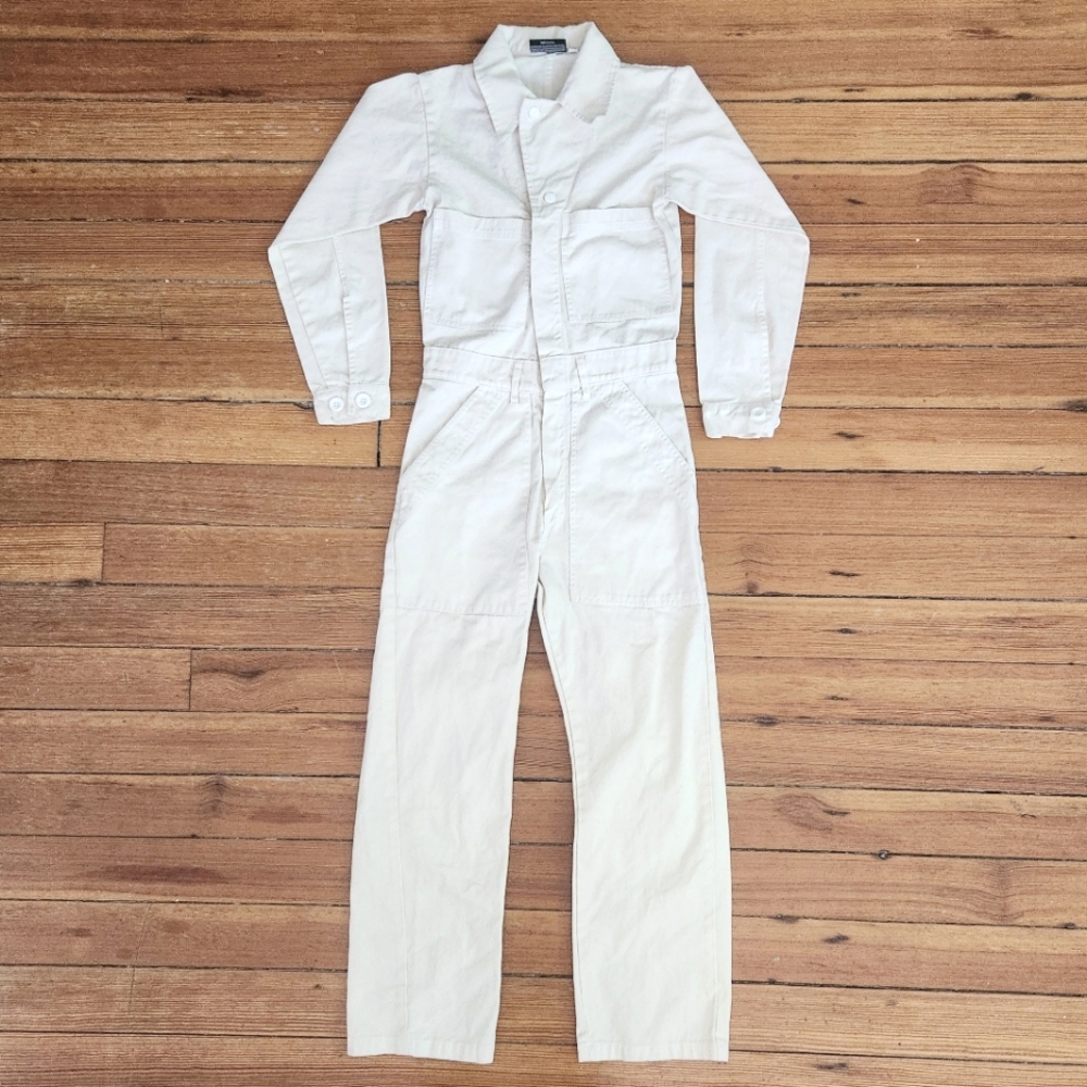 Big Bud Press Off White Cotton Canvas Long Sleeve Zip Up Jumpsuit